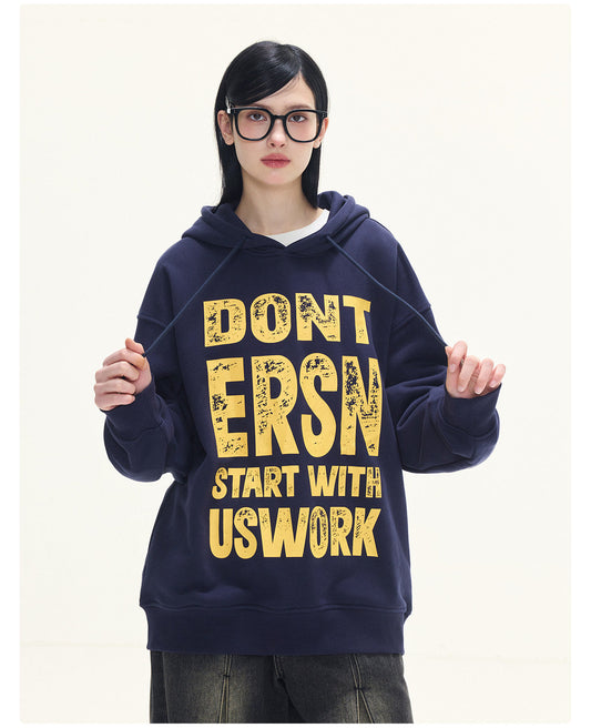 Letter Print Hoodies - Navy