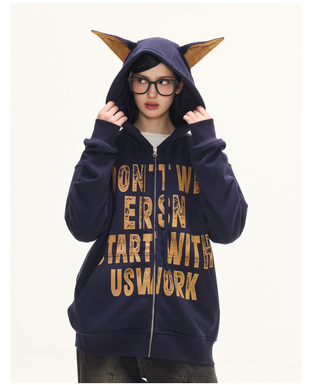 Letter Print Coat - Navy