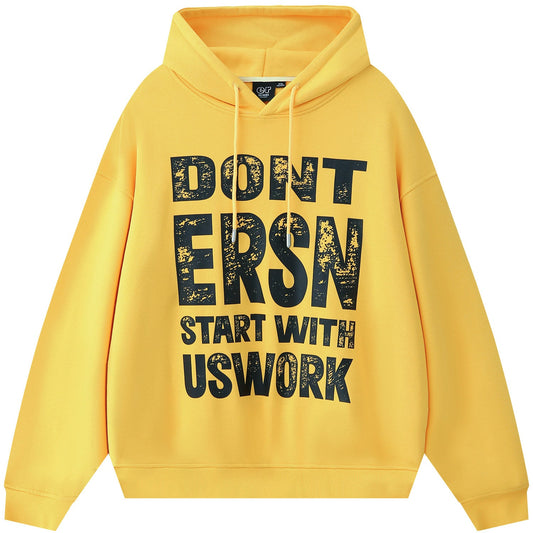 Letter Print Hoodies - Yellow