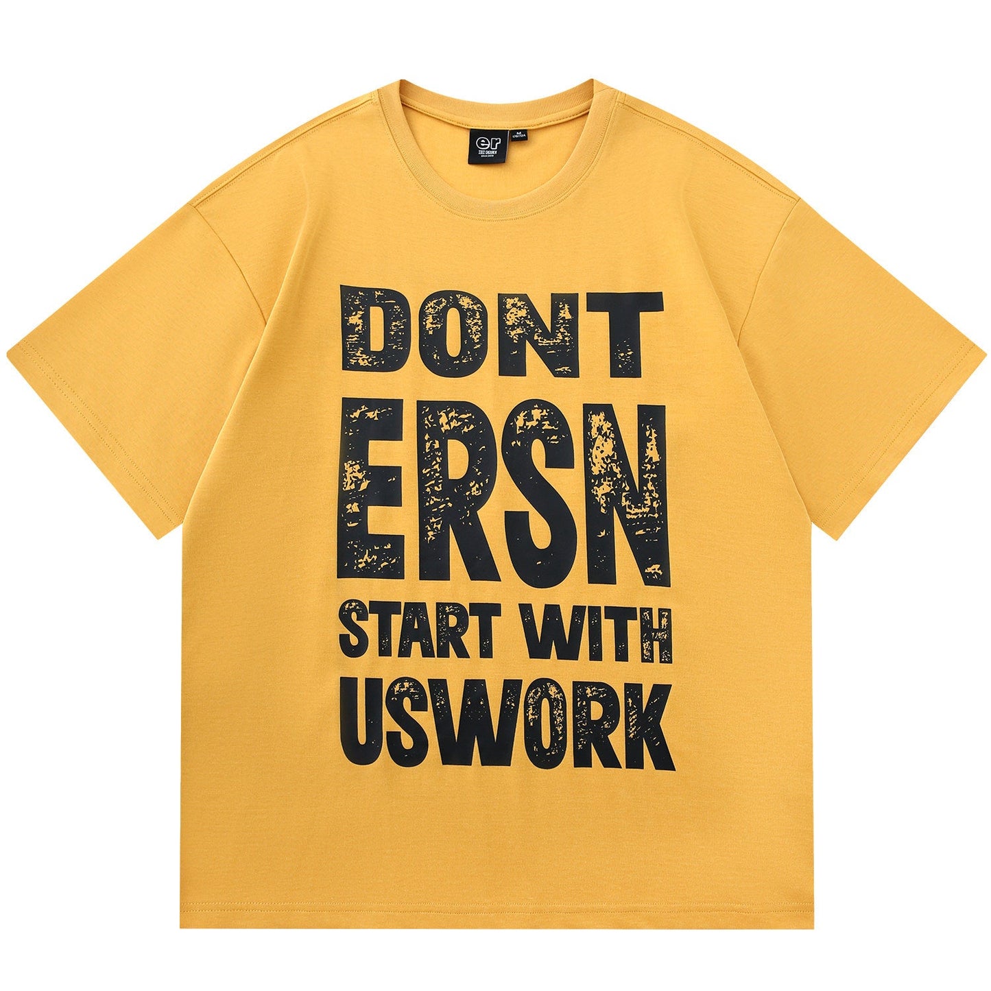 Letter Print Loose T-shirt - Yellow